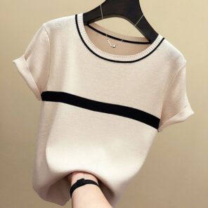 Camisetas Mujer 2021 Thin Knitted T Shirt Women Short Sleeve Summer Tops Woman Clothes Striped Fashion 7.jpg 640x640 7