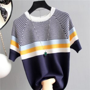 Camisetas Mujer 2021 Thin Knitted T Shirt Women Short Sleeve Summer Tops Woman Clothes Striped Fashion 8.jpg 640x640 8