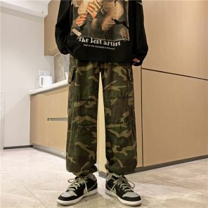 Camouflage Military Style Jogging Cargo Pants Men Baggy Tactical Trousers Daily Casual Wide Leg Trousers New