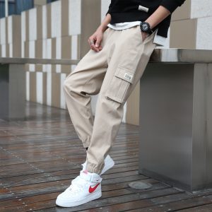 Cargo Pants Men Streetwear Hip Hop Pants Elastic waist Harem Ankle length Trousers Black Army green 1