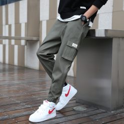 Cargo Pants Men Streetwear Hip Hop Pants Elastic waist Harem Ankle length Trousers Black Army green