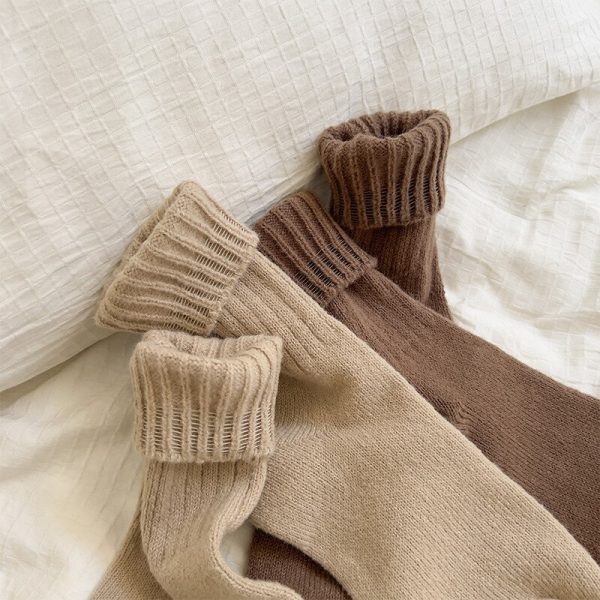 Cashmere Wool Socks Women Korean Fashion Winter Thicken Warmer Long Socks Retro Harajuku Vintage Solid Color 1