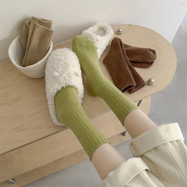 Cashmere Wool Socks Women Korean Fashion Winter Thicken Warmer Long Socks Retro Harajuku Vintage Solid Color 5