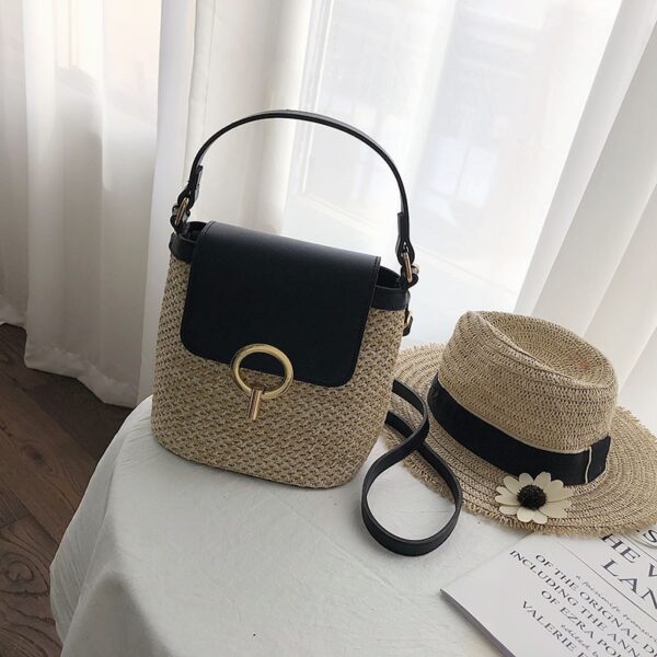 Casual Chains Straw Bucket Bags Women Summer Messenger Bag Rattan Bags Beach Lady Travel Purses and 3