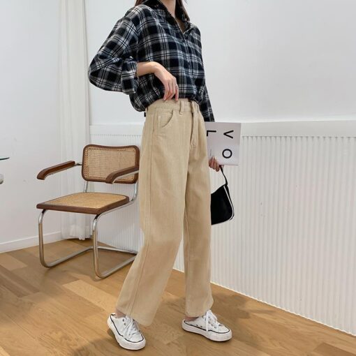 Vintage Corduroy Elegance: High Waist Wide-Leg Jeans for Women ...