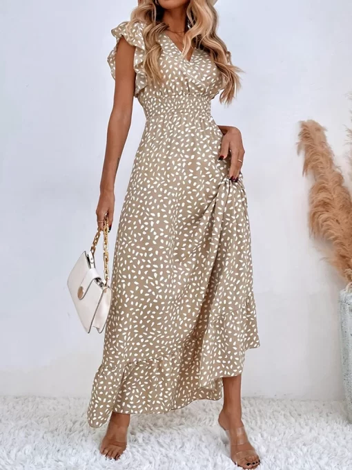 Casual Polka Dot Dress Women Summer V Neck Sleeveless High Waist A line Long Dresses Boho 4