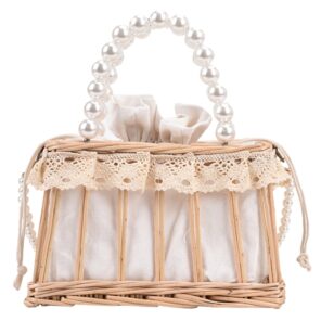 Casual Summer Rattan Woven Women Shoulder Crossbody Bags Fashion Pearl Chain Basket Drawstring Ladies Small Top 1.jpg 640x640 1