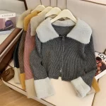 Casual Zipper Women Sweater Korean Knit Cardigan Coat