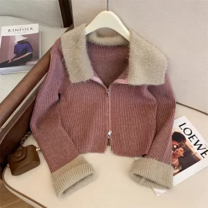Casual Zipper Women Sweater Korean Knit Cardigan Coat Solid Winter Top Stand Collar Trend Streetwear Outerwear.jpg 640x640 3