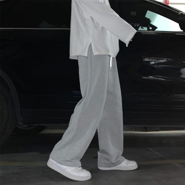 Celana Kasual Tipis Musim Panas Mode Pria Celana Lebar Hitam Putih Abu abu Celana Olahraga Jogger 3