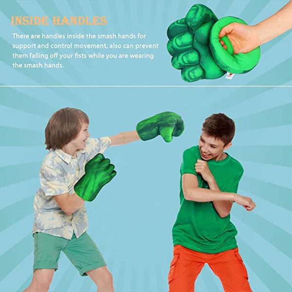 Child Hulk Muscle Costume Marvel Superhero Hulk Cosplay Muscle Costume Fist Plush Gloves Kids Boys Halloween