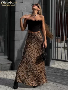 Clacive Fashion Loose Leopard Print Women S Skirt 2024 Elegant High Waist Long Skirts Vintage Classic