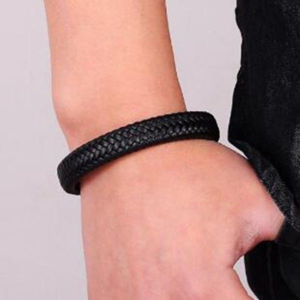 Classic Black Leather Bracelet with Metal Magnetic Clasp Fashion Bracelet Jewelry Beautiful Gift for Men 3