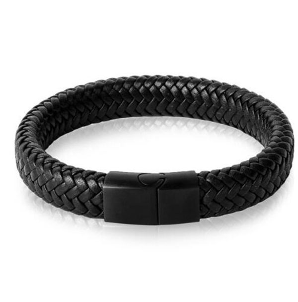 Classic Black Leather Bracelet with Metal Magnetic Clasp Fashion Bracelet Jewelry Beautiful Gift for Men 4