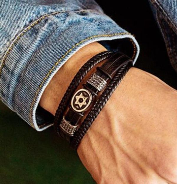 Classic Multilayer Leather Wrap Bracelet for Men David Star Bracelet Bangle with Magnetic Clasp 2