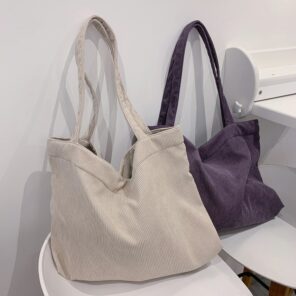 Corduroy Bag for Women 2022 Shoulder Bags Shopper Girls Handbags Zipper Eco Environmental Storage Large Capacity