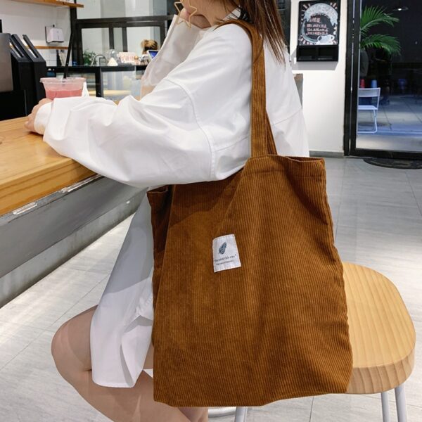 Corduroy Bag for Women Shopper Handbags Environmental Storage Reusable Canvas Shoulder Tote Bag school bags for 2