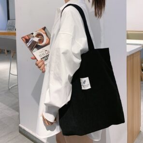 Corduroy Bag for Women Shopper Handbags Environmental Storage Reusable Canvas Shoulder Tote Bag school bags for