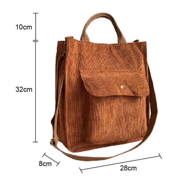 Corduroy Shoulder Bag Women Vintage Shopping Bags Zipper Girls Student Bookbag Handbags Casual Tote With Outside 5