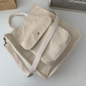 Corduroy Shoulder Bag Women Vintage Shopping Bags Zipper Girls Student Bookbag Handbags Casual Tote With Outside.jpg 640x640