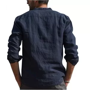 Cotton Linen Hot Sale Men s Long Sleeved Shirts Summer Solid Color Stand Up Collar Casual