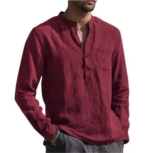 Cotton Linen Hot Sale Men s Long Sleeved Shirts Summer Solid Color Stand Up Collar Casual jpg x