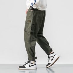 Cotton Men Multi pocket Elastic Waist Design Harem Pant Street Punk Hip Hop Red Casual Trousers 1.jpg 640x640 1