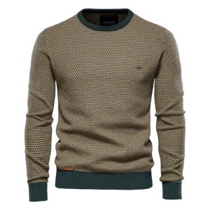 Cotton Spliced Pullovers Sweater Men Casual Warm O Neck Quality Mens Knitted Sweater Winter Fashion Sweaters