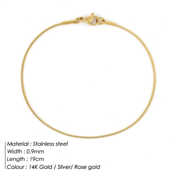 Couples Men Women Gold Color Bracelets for Women Stainless Steel Snake Link Chain Lobster Clasp Snap 2