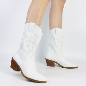Cowboy Ankle White Boots For Women 2022 Cowgirl Fashion Western Boots Women Embroidered Casual Pointed Toe 1