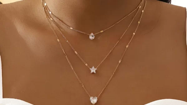 Crystal Zircon Heart Star Charm Layered Pendant Necklace Set for Women Charms Fashion Square Rhinestone Female