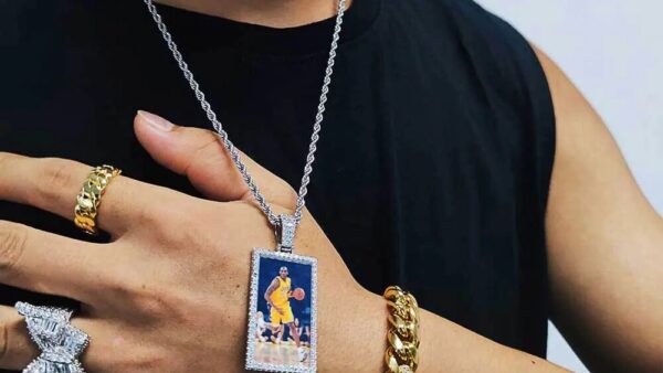 Custom Made Photo Rectangle Shape Pendant Necklace Zircon Men s Hip hop Jewelry Gift