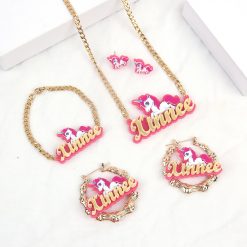 Customized Character Cartoon Name Unicorn Jewelry Set Gift Customized Necklace Earrings Bracelet Cartoon Photo Customized Gift