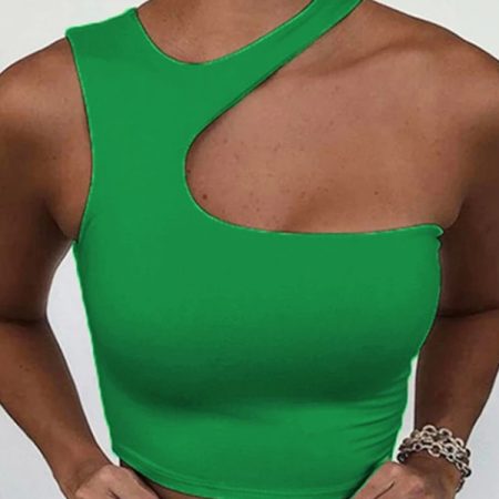 Cut Out Sexy Crop Off Shoulder Solid 2022 Skinny Sport Short Tops Women Tank Irregular Summer 1
