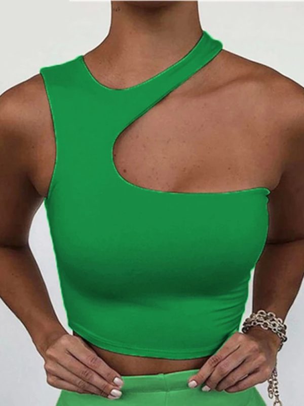Cut Out Sexy Crop Off Shoulder Solid 2022 Skinny Sport Short Tops Women Tank Irregular Summer 1