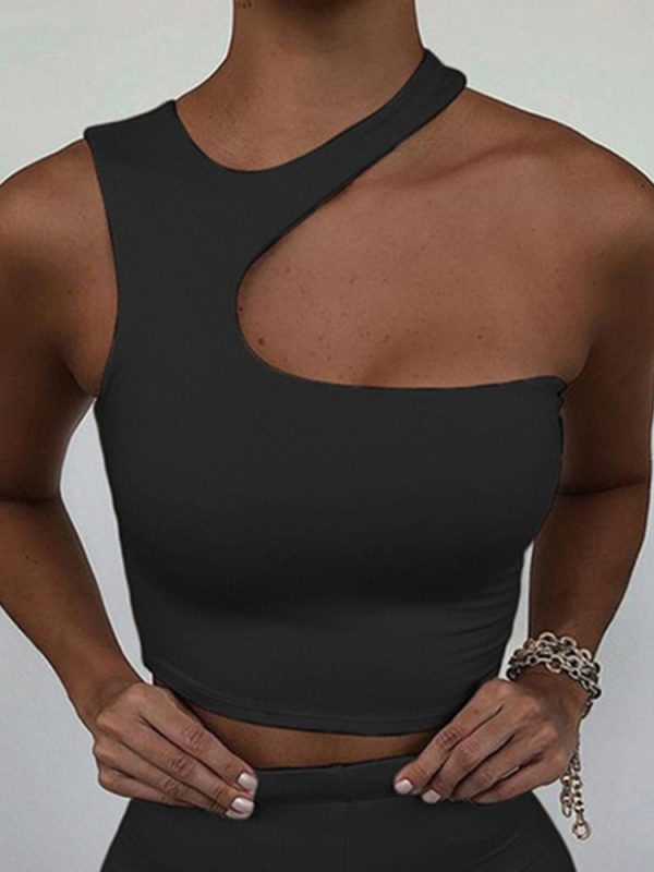 Cut Out Sexy Crop Off Shoulder Solid 2022 Skinny Sport Short Tops Women Tank Irregular Summer 3