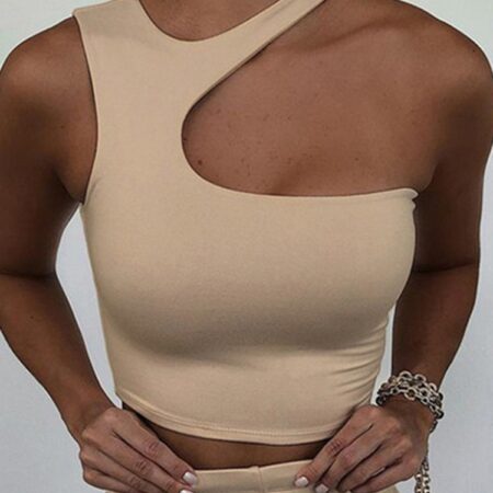 Cut Out Sexy Crop Off Shoulder Solid 2022 Skinny Sport Short Tops Women Tank Irregular Summer
