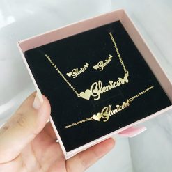 DODOAI Customized Jewelry Sets Trendy Letter Earrings Stainless Steel Name Necklace Earrings Bracelet Ring Nameplate Gift