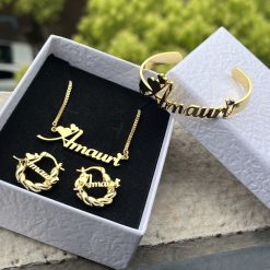 DUOYING Custom Name Jewelry Set Personalized Letter Necklace Customized Name Bangles Stainless Steel Mini Hoop Earrings