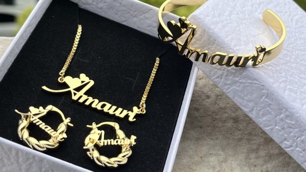 DUOYING Custom Name Jewelry Set Personalized Letter Necklace Customized Name Bangles Stainless Steel Mini Hoop Earrings