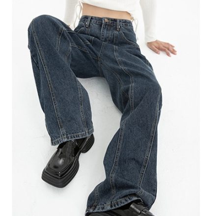 Dark Blue Womens Jeans High Waist Vintage Straight Baggy Denim Pants Streetwear American Style Fashion Wide jpg x