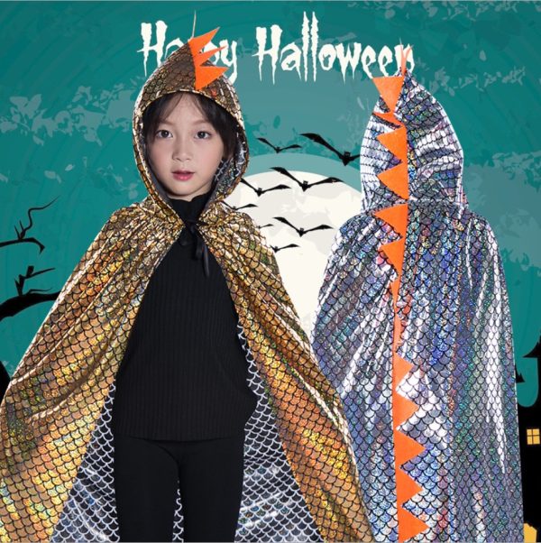 Dinosaur Cape Halloween Cosplay Costume Hooded Cloak for Kids Wizard and Girls Witch Cosplay Child Costume