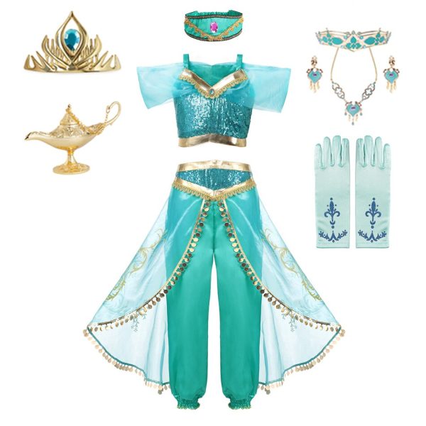 Disney Jasmine Princess Dress of Birthday Party Carnival Cosplay Aladdin agic Lamp Girls Costume Top Pants