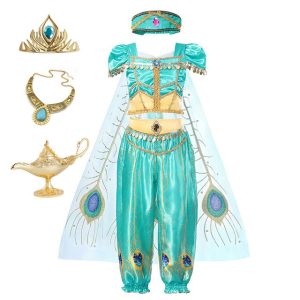 Disney Jasmine Princess Dress of Birthday Party Carnival Cosplay Aladdin agic Lamp Girls Costume Top Pants jpg x