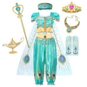 Disney Jasmine Princess Dress of Birthday Party Carnival Cosplay Aladdin agic Lamp Girls Costume Top Pants jpg x