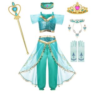 Disney Jasmine Princess Dress of Birthday Party Carnival Cosplay Aladdin agic Lamp Girls Costume Top Pants png x