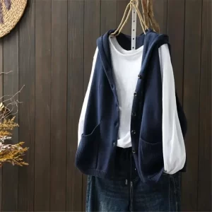 Double Pockets Hooded Sweater Vests Women Loose S 3xl Simple Streetwear Sleeveless Clothing All Match Autumn 2