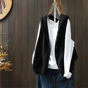 Double Pockets Hooded Sweater Vests Women Loose S 3xl Simple Streetwear Sleeveless Clothing All Match Autumn 4