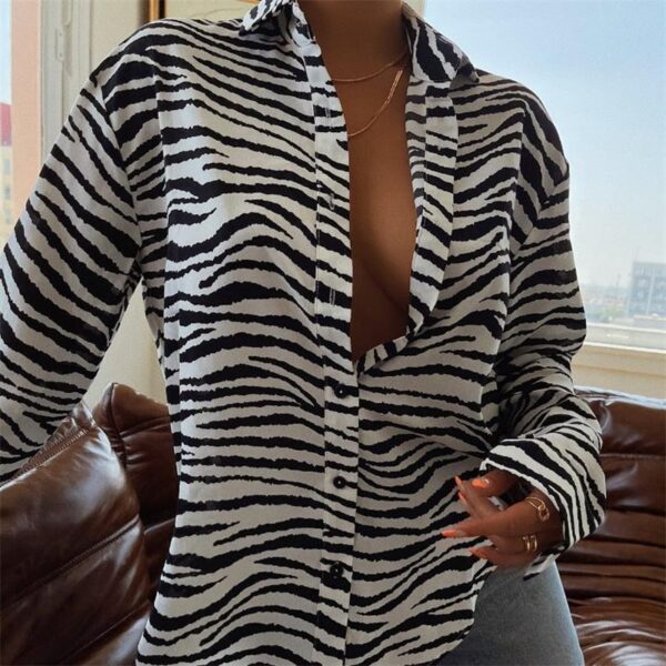 Dourbesty Fashion Women s Shirts Button Down Lapel Abstract Zebra Print Long Sleeve Loose Shirt Femme 2