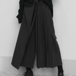 EAM High Elastic Waist Black Pleated Split Wide